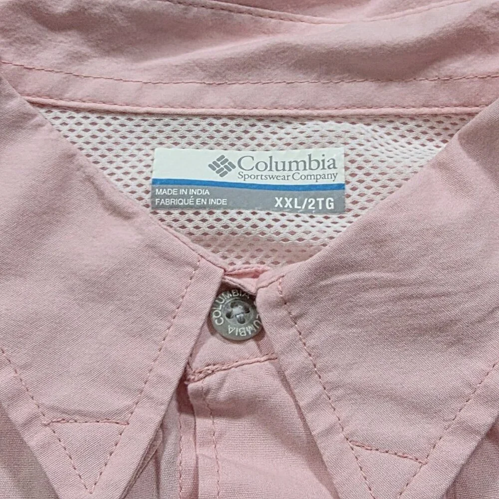Columbia PFG Fishing Shirt Men XXL Pink Long Sleeve Bonehead Mesh Pockets FM7120